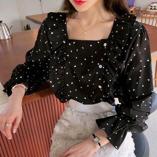 Heart Print Square-neck Blouse