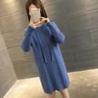Long-sleeve Hooded Cable Knit Dress