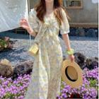 Puff-sleeve Floral Ruffle Midi Sundress