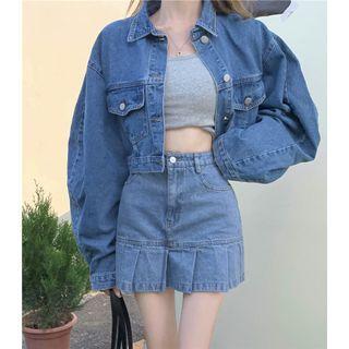 Cropped Denim Jacket / High-waist Denim Skirt