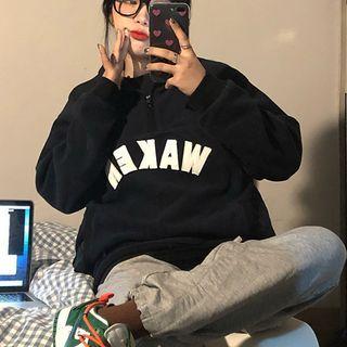 Half-zip Lettering Sweatshirt Black - One Size
