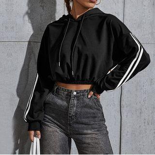 Long Sleeve Side Striped Cropped Hoodie