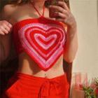 Heart Print Knit Cropped Halter Top