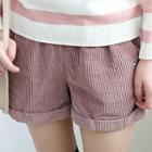 Band-waist Heart-embroidered Corduroy Shorts