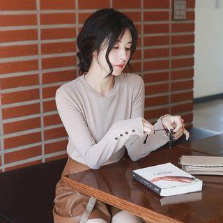Long-sleeve Button-detail T-shirt