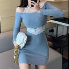 Lace Panel Long Sleeve Mini Bodycon Dress