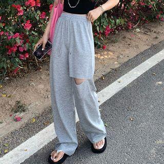 Short-sleeve Cutout T-shirt / Straight-leg Pants