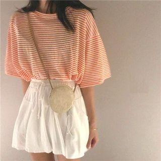 Striped Loose-fit Short-sleeve T-shirt / Plain Skorts