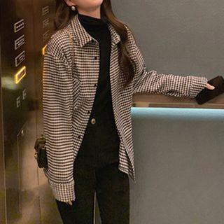 Houndstooth Loose-fit Long-sleeve Shirt