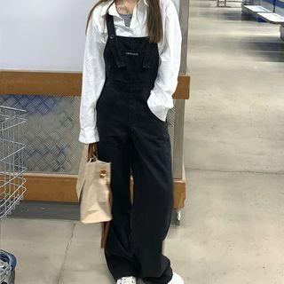 Pocket Detail Wide-leg Denim Jumper Pants