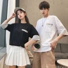Couple Matching Pocket Detail Elbow-sleeve T-shirt