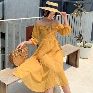 Long-sleeve Off-shoulder Midi A-line Dress