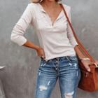 Long-sleeve Open-placket Fitted Top