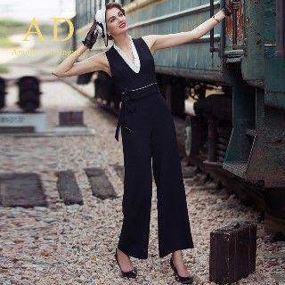 Sleeveless Frilled Wide-leg Jumpsuit