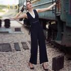 Sleeveless Frilled Wide-leg Jumpsuit