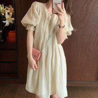 Puff Sleeve Crinkled Dress