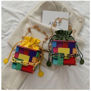 Chain Strap Color Block Bucket Bag