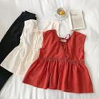 Plain Eyelet Lace Panel Square-neck Tank Top