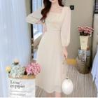 Long-sleeve Square Neck High Waist A-line Dress