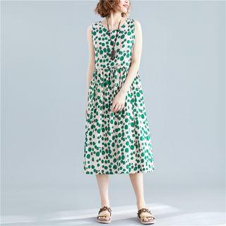 Midi Dotted Tank Dress Green & White - One Size