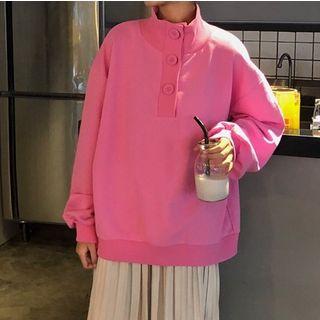 Puff Sleeve Stand Collar Henley Top