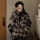 Long-sleeve Buttoned Plaid Blazer