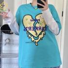 Long Sleeve Mock Two Piece Heart Print T-shirt