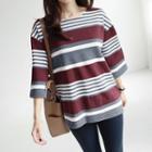 3/4-sleeve Stripe Cotton T-shirt
