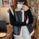 Lapel Fleece Faux Leather Vest