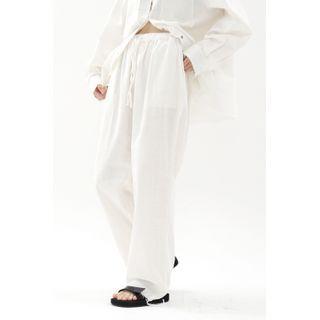 Drawstring Wide-leg Pants Ivory - One Size
