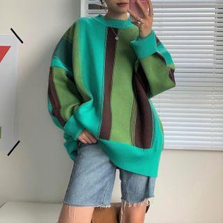 Color Block Sweater Green & Aqua Blue - One Size