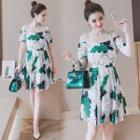 Off-shoulder Strap Floral Print Short-sleeve Dress