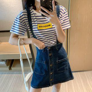 Short-sleeve Striped T-shirt / Sleeveless Denim Dress