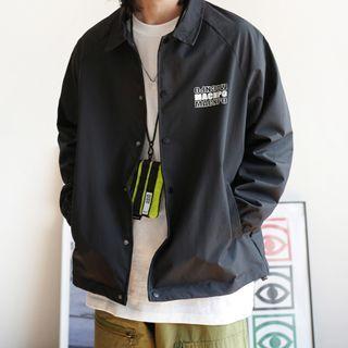 Lettering Print Lapel Zip Jacket