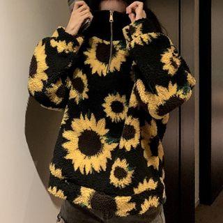 Flower Print Fleece Pullover As Shown In Figure - One Size