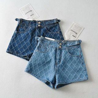 High Waist Argyle Denim Shorts