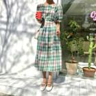 Plaid Square Neck Short-sleeve Dress As Figure - One Size