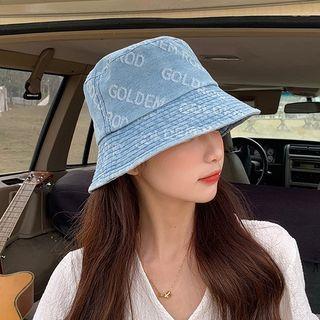 Lettering Print Denim Bucket Hat