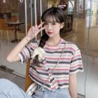 Short-sleeve Asymmetrical Striped T-shirt