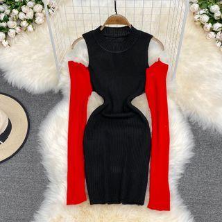 Color Block Cold Shoulder Knit Dress