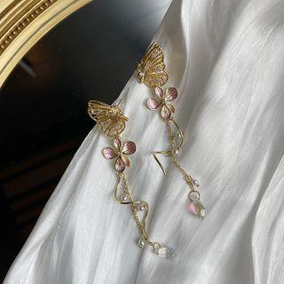 Rhinestone Alloy Butterfly Fringed Earring 1 Pair - Silver Needle - One Size