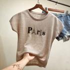 Letter Embroidered Short Sleeve Knit T-shirt