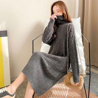 High-neck Linen Flower Over-the-knee Sweat Dress