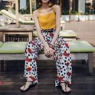 Set: Cropped Camisole Top + High Waist Printed Wide-leg Pants