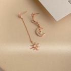 Non-matching Rhinestone Moon & Star Dangle Earring 1 Pair - Rose Gold - One Size