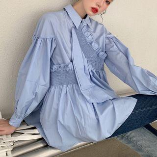 Long-sleeve Wood Ear Trim Asymmetrical Shirt