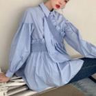 Long-sleeve Wood Ear Trim Asymmetrical Shirt
