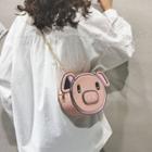 Pig Shape Faux Leather Crossbody Bag Pink - One Size