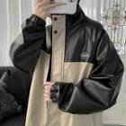 Color Block Faux-leather Jacket