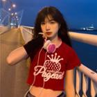 Short-sleeve Strawberry Print Cropped T-shirt
